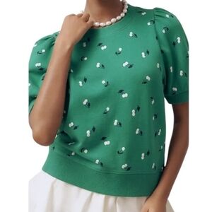 NWT Anthropology Maeve Puff-Sleeve Sweatshirt Tee 🍒